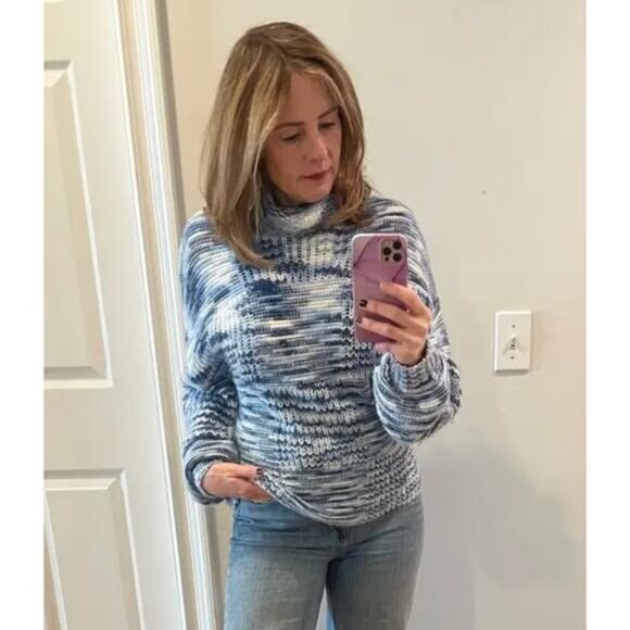 STAUD Benny Dusk Blue Striped Turtleneck Sweater Size Small - Picture 4 of 9